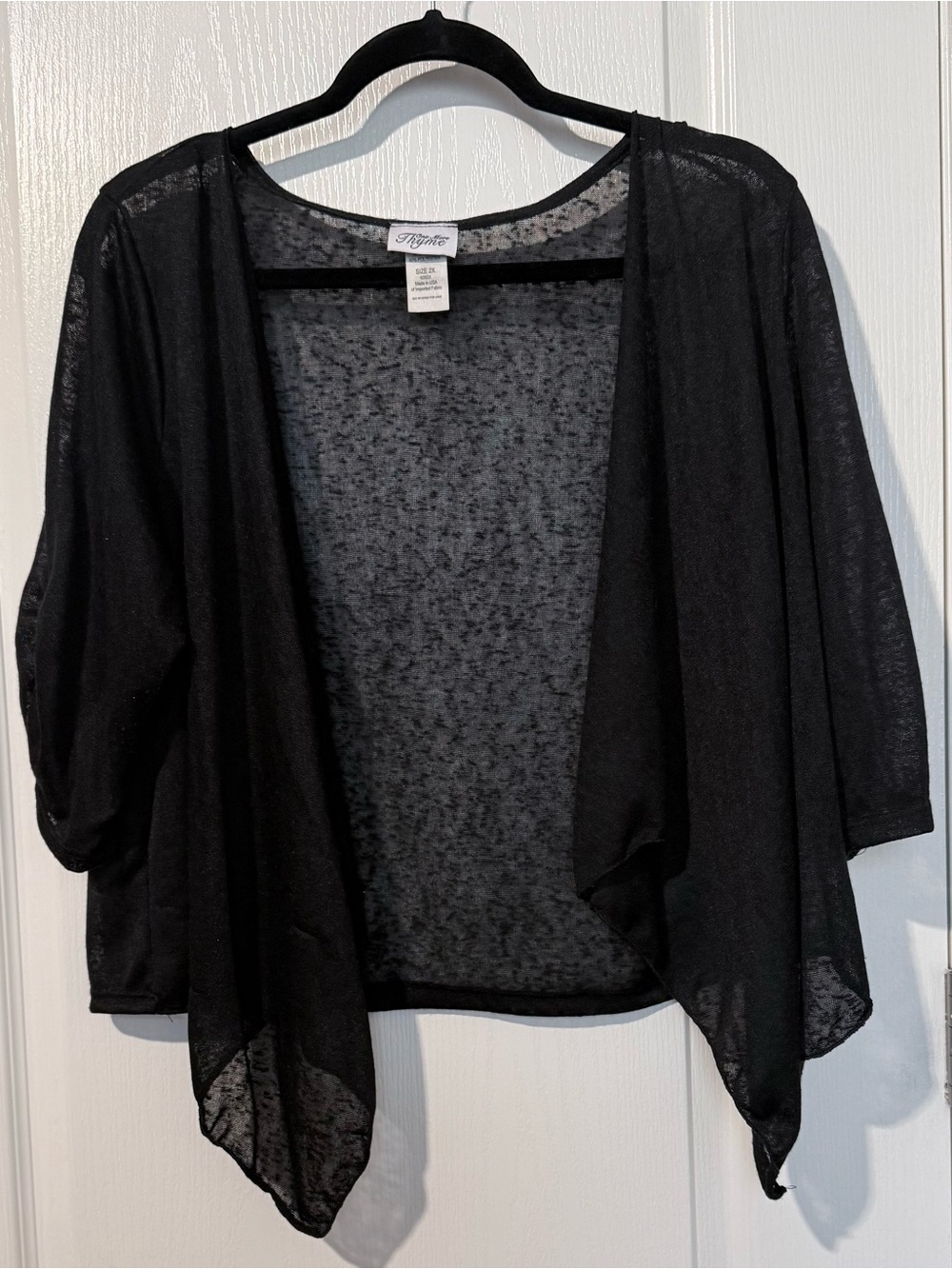 One More Thyme Women’s Plus Size 2X Black Sheer Open Front Cardigan Made in USA